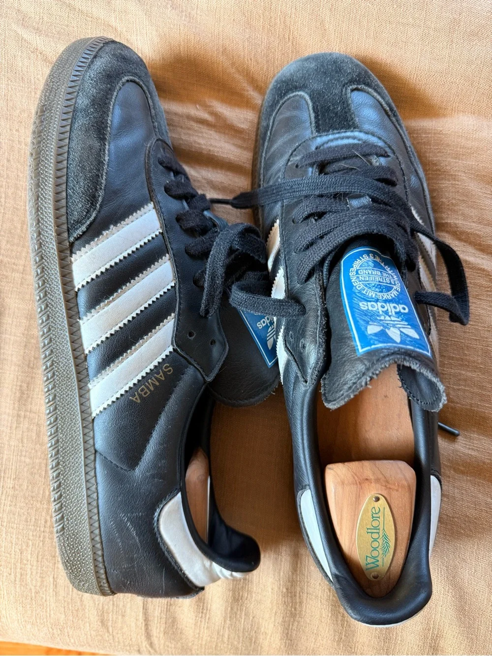 adidas Originals Black & White Samba Sneakers with Blue Tongue Label